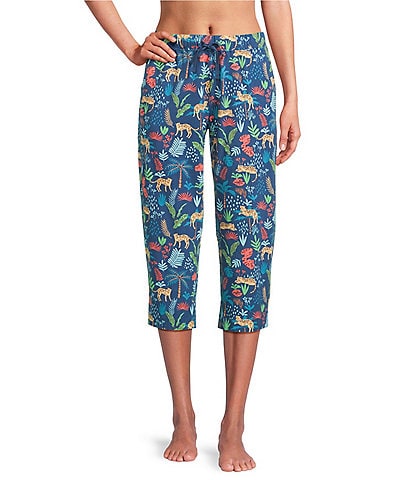 Sleep Sense Knit Safari Print Drawstring Tie Coordinating Sleep Capri