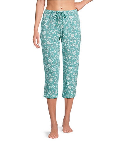 Sleep Sense Knit Sketch Floral Print Drawstring Tie Coordinating Sleep Capri