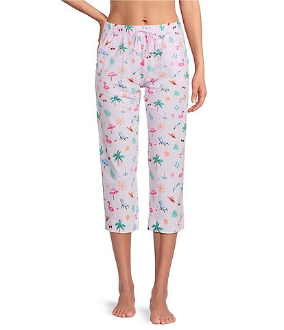 Sleep Sense Knit Tossed Vacay Print Drawstring Tie Coordinating Sleep Capri