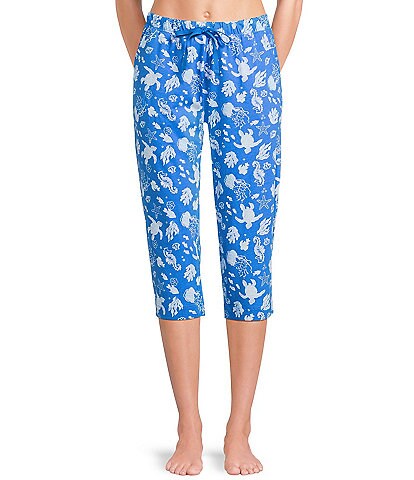 Sleep Sense Knit Turtle Print Drawstring Tie Coordinating Sleep Capri Pants