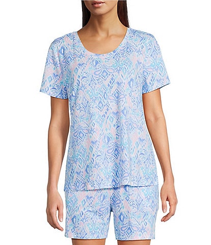 Sleep Sense Multi Ikat Print Short Sleeve Scoop Neck Coordinating Sleep Top