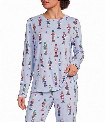 Sleep Sense Nutcracker Print Knit Long Sleeve Crew Neck Coordinating Sleep Top