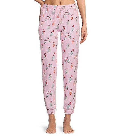 Sleep Sense Owl Print Knit Drawstring Tie Coordinating Sleep Joggers