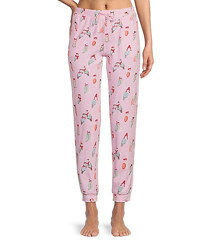Sleep Sense Owl Print Knit Drawstring Tie Coordinating Sleep Joggers