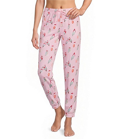 Sleep Sense Owl Print Knit Drawstring Tie Coordinating Sleep Joggers