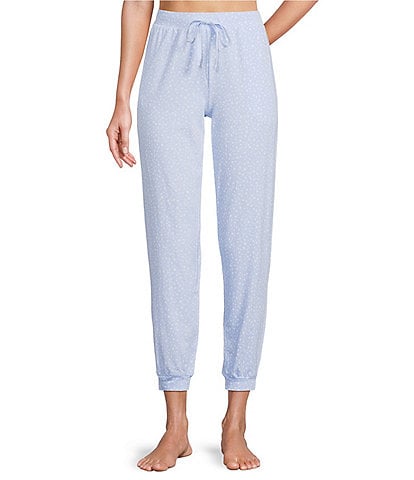 Sleep Sense Petite Size Falling Snow Print Knit Drawstring Tie Coordinating Holiday Sleep Joggers