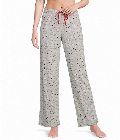 Sleep Sense Petite Size Holiday Lights Print Knit Drawstring Coordinating Sleep Pants