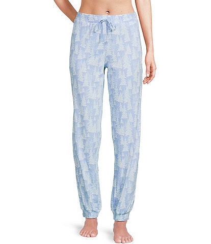 Sleep Sense Petite Size Snowy Trees Print Knit Drawstring Tie Coordinating Holiday Sleep Joggers