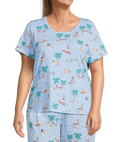 Sleep Sense Plus Size Beach Dog Print Short Sleeve Scoop Neck Coordinating Sleep Top