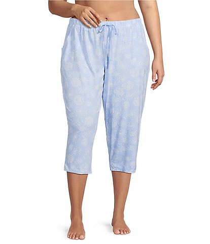 Sleep Sense Plus Size Dandelion Breeze Print Knit Drawstring Tie Coordinating Sleep Pants