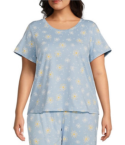Sleep Sense Plus Size Dandelion Print Short Sleeve Scoop Neck Knit Coordinating Sleep Top