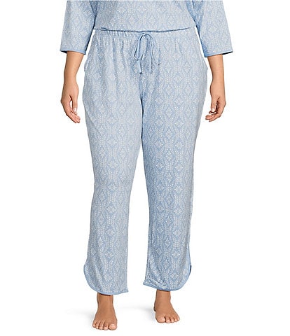 Sleep Sense Plus Size Floral Geometric Print Drawstring Tie Coordinating Knit Sleep Pant