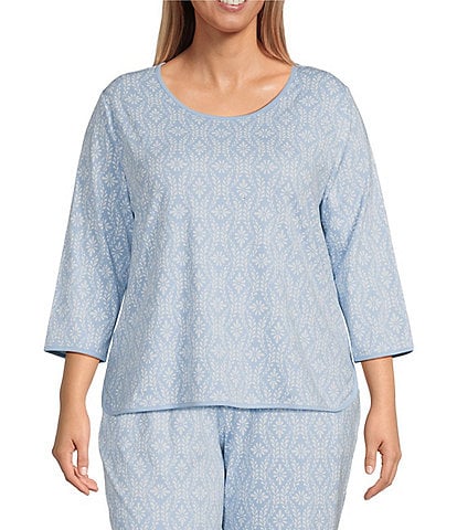 Lauren Ralph Lauren Plus Size Paisley Print Notch Collar 3/4 Sleeve Capri  Pajama Set