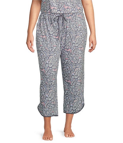 Sleep Sense Plus Size Floral Paisley Print Coordinating Knit Cropped Sleep Pants