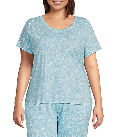 Sleep Sense Plus Size Floral Print Short Sleeve Scoop Neck Coordinating Sleep Top
