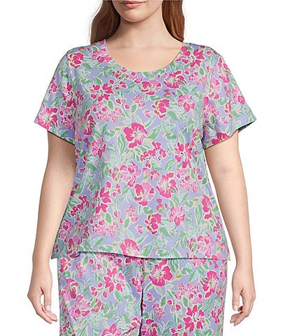 Sleep Sense Plus Size Floral Print Short Sleeve Scoop Neck Coordinating Sleep Top