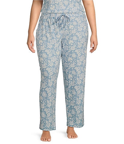 Sleep Sense Plus Size Folk Floral Print Coordinating Knit Capri Sleep Pants