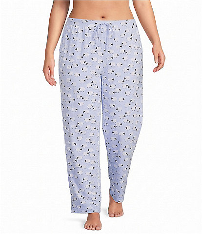 Sleep Sense Plus Size Jersey Knit Blue Sheep Print Drawstring Tie Coordinating Sleep Joggers