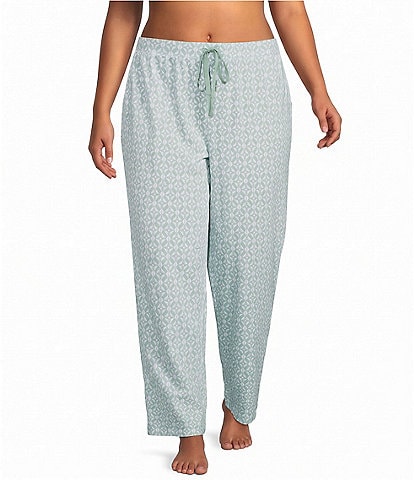Sleep Sense Plus Size Jersey Knit Irish Geo Print Drawstring Tie Coordinating Sleep Joggers