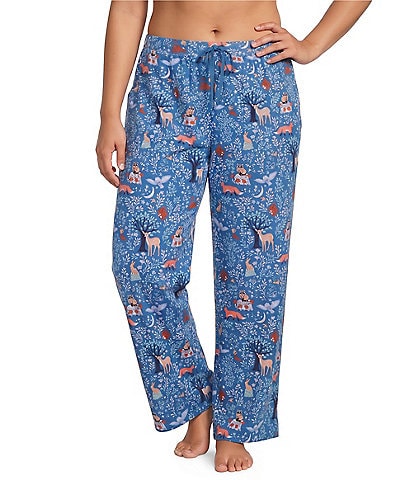 Sleep Sense Plus Size Jersey Knit Wood Print Drawstring Tie Coordinating Sleep Joggers