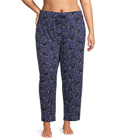 Sleep Sense Plus Size Moonlit Cats Print Coordinating Knit Sleep Pants