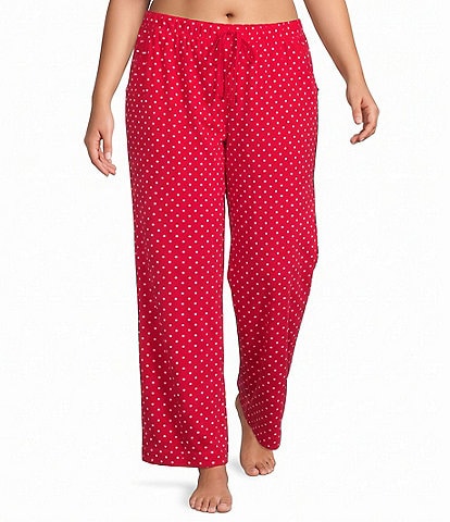 Sleep Sense Plus Size Red Dot Print Drawstring Tie Coordinating Holiday Sleep Pants