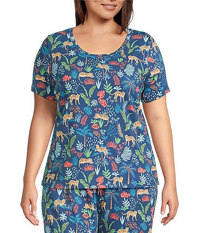 Sleep Sense Plus Size Safari Print Short Sleeve Scoop Neck Coordinating Sleep Top
