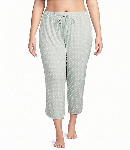 Sleep Sense Plus Size Sage Dot Print Coordinating Knit Sleep Crop Pants