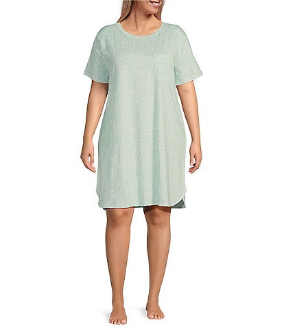 Sleep Sense Plus Size Short Sleeve Crew Neck Berry Floral Print Knit Nightgown