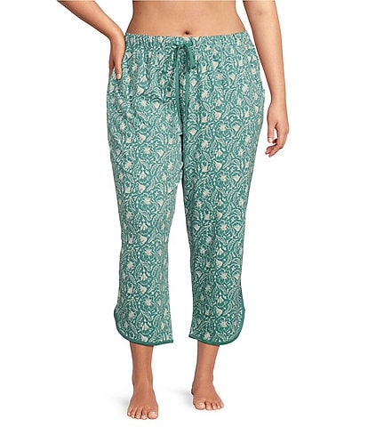 Sleep Sense Plus Size Sketch Floral Print Coordinating Knit Cropped Sleep Pants