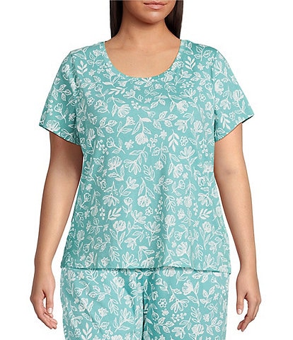 Sleep Sense Plus Size Sketch Floral Print Short Sleeve Scoop Neck Coordinating Sleep Top