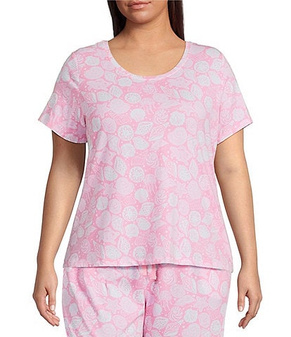 Sleep Sense Plus Size Summer Shell Print Short Sleeve Scoop Neck Coordinating Sleep Top