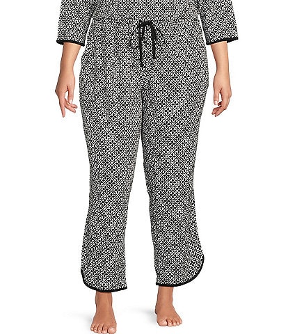Sleep Sense Plus Size Tile Print Drawstring Tie Coordinating Knit Sleep Pant