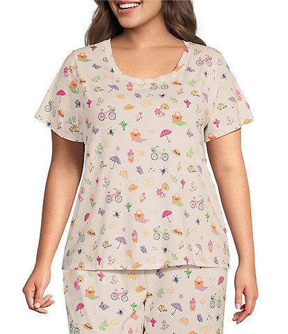 Sleep Sense Plus Size Toss Spring Print Short Sleeve Scoop Neck Coordinating Sleep Top