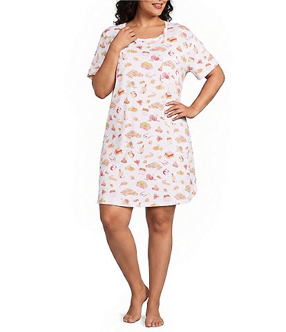Sleep Sense Plus Size Tossed Fall Print Short Sleeve Crew Neck Knit Nightshirt