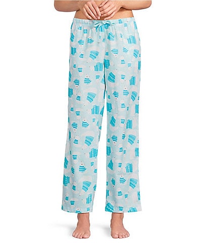 Sleep Sense Polar Bear Print Flannel Drawstring Tie Coordinating Holiday Sleep Pants