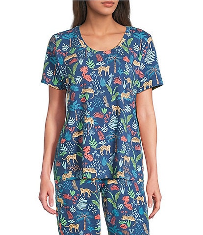 Sleep Sense Safari Print Short Sleeve Scoop Neck Coordinating Sleep Top