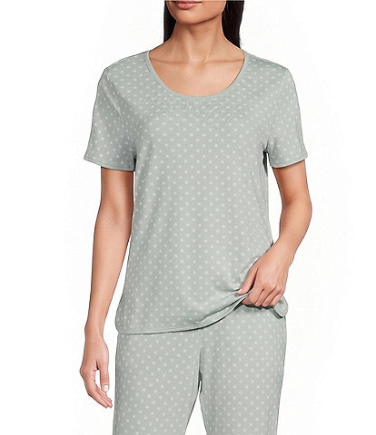 Sleep Sense Sage Dot Print Short Sleeve Scoop Neck Knit Coordinating Sleep Top