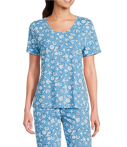 Sleep Sense Seashell Print Short Sleeve Scoop Neck Coordinating Sleep Top