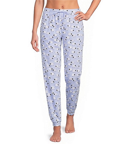 Sleep Sense Sheep Print Knit Drawstring Tie Coordinating Sleep Joggers