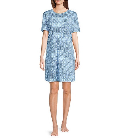 Sleep Sense Short Sleeve Crew Neck Geo Print Knit Nightgown