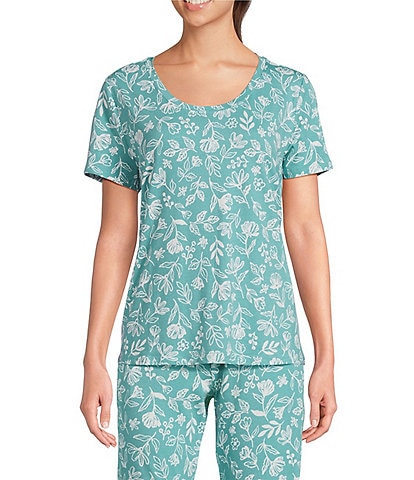 Sleep Sense Sketch Floral Print Short Sleeve Scoop Neck Coordinating Sleep Top