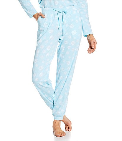 Sleep Sense Snowflake Print Knit Drawstring Tie Coordinating Holiday Sleep Joggers