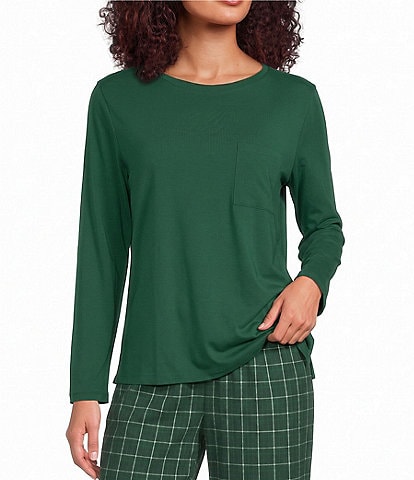 Sleep Sense Solid Ribbed Knit Round Neck Long Sleeve Coordinating Sleep Top