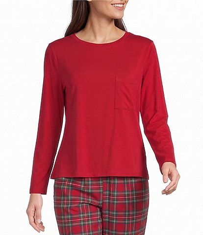 Sleep Sense Solid Ribbed Knit Round Neck Long Sleeve Coordinating Sleep Top