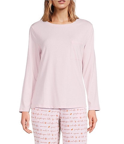 Sleep Sense Solid Ribbed Knit Round Neck Long Sleeve Coordinating Sleep Top