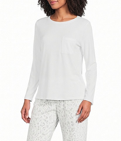 Sleep Sense Solid Ribbed Knit Round Neck Long Sleeve Coordinating Sleep Top