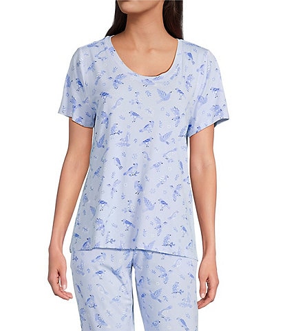 Sleep Sense Songbird Print Short Sleeve Scoop Neck Coordinating Sleep Top