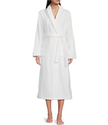 Sleep Sense Spa Essentials Turkish Cotton Long Cozy Jacquard Paisley Terry Wrap Robe