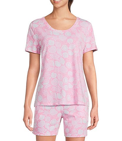 Sleep Sense Summer Shell Print Short Sleeve Scoop Neck Coordinating Sleep Top